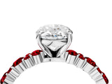 White gold Oval Cut Diamond Side Stone Solitaire Ring with Round with Ruby side stone and Four-Prong Setting_4