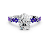 White gold Oval Cut Diamond Side Stone Solitaire Ring with Round with Tanzanite side stone and Four-Prong Setting_11