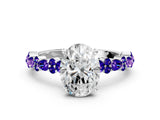 White gold Oval Cut Diamond Side Stone Solitaire Ring with Round with Tanzanite side stone and Four-Prong Setting_12
