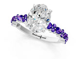 White gold Oval Cut Diamond Side Stone Solitaire Ring with Round with Tanzanite side stone and Four-Prong Setting_13