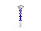 White gold Oval Cut Diamond Side Stone Solitaire Ring with Round with Tanzanite side stone and Four-Prong Setting_14