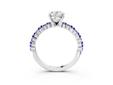 White gold Oval Cut Diamond Side Stone Solitaire Ring with Round with Tanzanite side stone and Four-Prong Setting_15