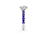 White gold Oval Cut Diamond Side Stone Solitaire Ring with Round with Tanzanite side stone and Four-Prong Setting_2