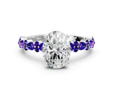 White gold Oval Cut Diamond Side Stone Solitaire Ring with Round with Tanzanite side stone and Four-Prong Setting_24