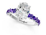 White gold Oval Cut Diamond Side Stone Solitaire Ring with Round with Tanzanite side stone and Four-Prong Setting_25