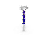 White gold Oval Cut Diamond Side Stone Solitaire Ring with Round with Tanzanite side stone and Four-Prong Setting_26