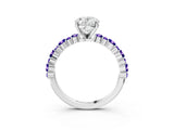 White gold Oval Cut Diamond Side Stone Solitaire Ring with Round with Tanzanite side stone and Four-Prong Setting_27