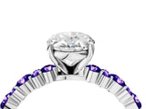White gold Oval Cut Diamond Side Stone Solitaire Ring with Round with Tanzanite side stone and Four-Prong Setting_28
