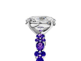 White gold Oval Cut Diamond Side Stone Solitaire Ring with Round with Tanzanite side stone and Four-Prong Setting_29