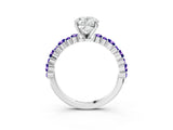 White gold Oval Cut Diamond Side Stone Solitaire Ring with Round with Tanzanite side stone and Four-Prong Setting_3