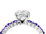 White gold Oval Cut Diamond Side Stone Solitaire Ring with Round with Tanzanite side stone and Four-Prong Setting_4