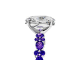 White gold Oval Cut Diamond Side Stone Solitaire Ring with Round with Tanzanite side stone and Four-Prong Setting_5