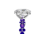 White gold Oval Cut Diamond Side Stone Solitaire Ring with Round with Tanzanite side stone and Four-Prong Setting_5