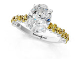 White gold Oval Cut Diamond Side Stone Solitaire Ring with Round with Yellow Sapphire side stone and Four-Prong Setting_1
