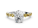 White gold Oval Cut Diamond Side Stone Solitaire Ring with Round with Yellow Sapphire side stone and Four-Prong Setting_12