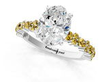 White gold Oval Cut Diamond Side Stone Solitaire Ring with Round with Yellow Sapphire side stone and Four-Prong Setting_13