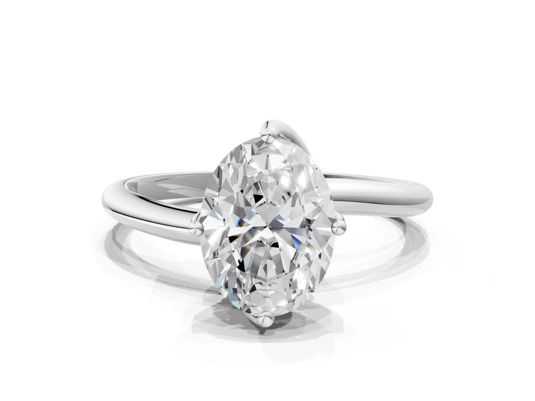 White gold Oval Cut Diamond Solitaire Engagement Ring with Four-Prong Setting and Classic Band_20