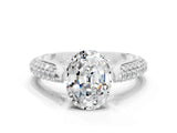 White gold Oval Cut Diamond Solitaire Engagement Ring with Pavé Band and Four-Prong Setting
