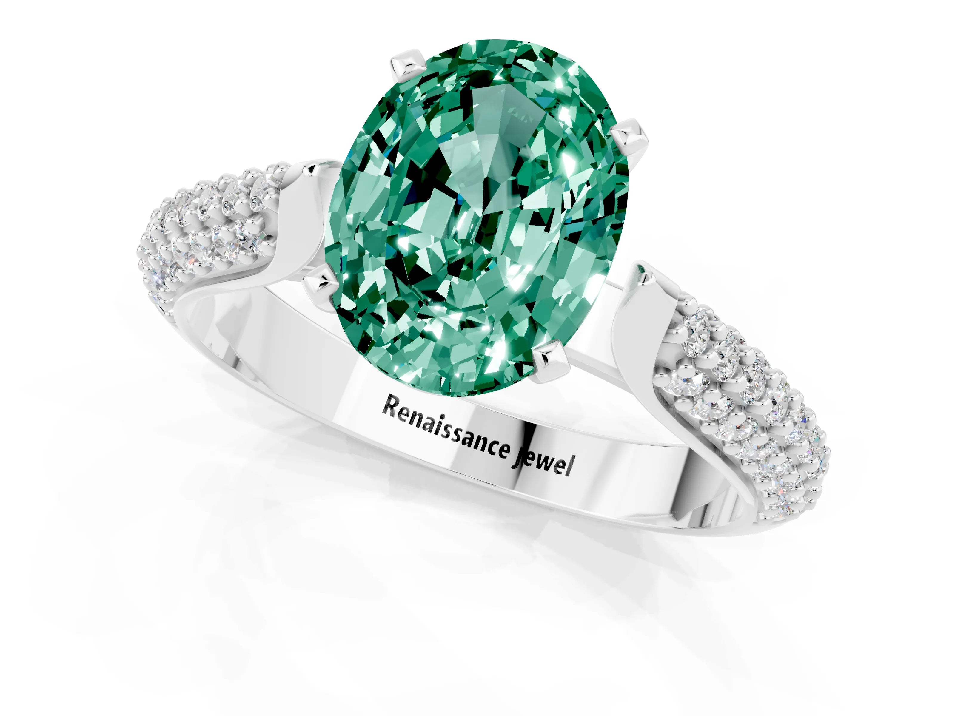 White gold Oval Cut Diamond Solitaire Engagement Ring with Pavé Band and Four-Prong Setting_1