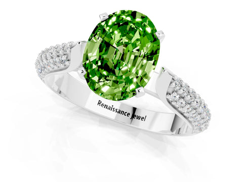 White gold Oval Cut Diamond Solitaire Engagement Ring with Pavé Band and Four-Prong Setting_1