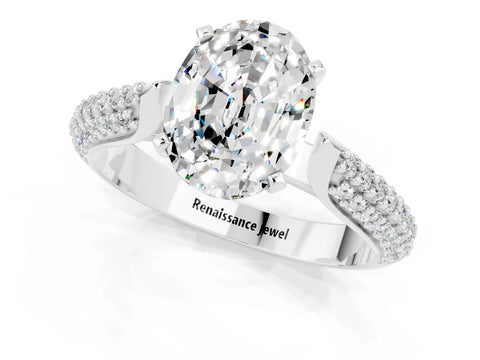White gold Oval Cut Diamond Solitaire Engagement Ring with Pavé Band and Four-Prong Setting_1