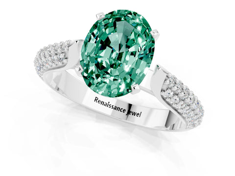 White gold Oval Cut Diamond Solitaire Engagement Ring with Pavé Band and Four-Prong Setting_1