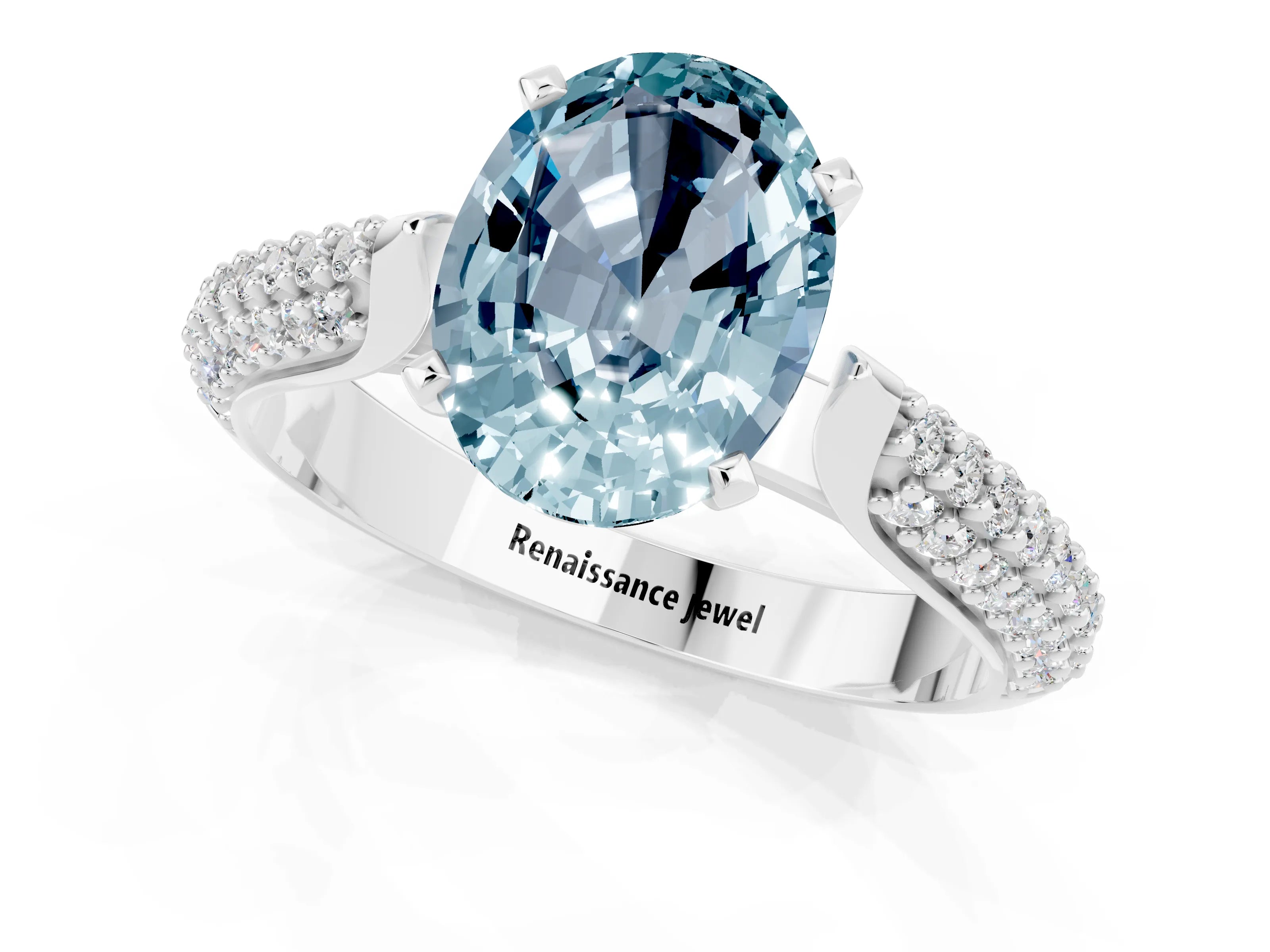 White gold Oval Cut Diamond Solitaire Engagement Ring with Pavé Band and Four-Prong Setting_1