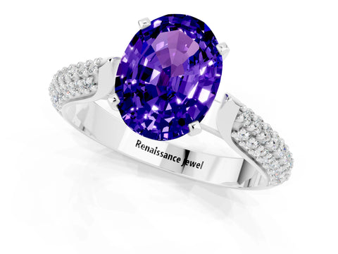 White gold Oval Cut Diamond Solitaire Engagement Ring with Pavé Band and Four-Prong Setting_1