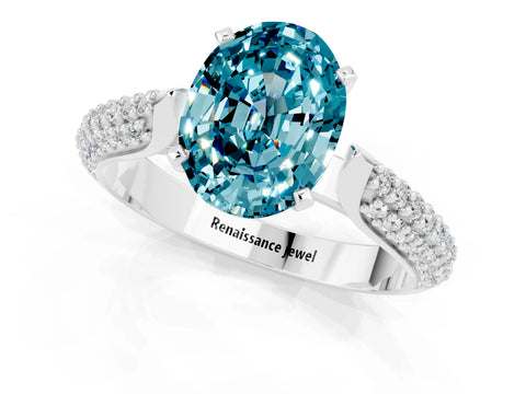 White gold Oval Cut Diamond Solitaire Engagement Ring with Pavé Band and Four-Prong Setting_1