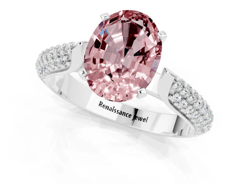 White gold Oval Cut Diamond Solitaire Engagement Ring with Pavé Band and Four-Prong Setting_1