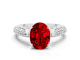 White gold Oval Cut Diamond Solitaire Engagement Ring with Pavé Band and Four-Prong Setting