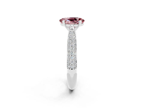 White gold Oval Cut Diamond Solitaire Engagement Ring with Pavé Band and Four-Prong Setting_2