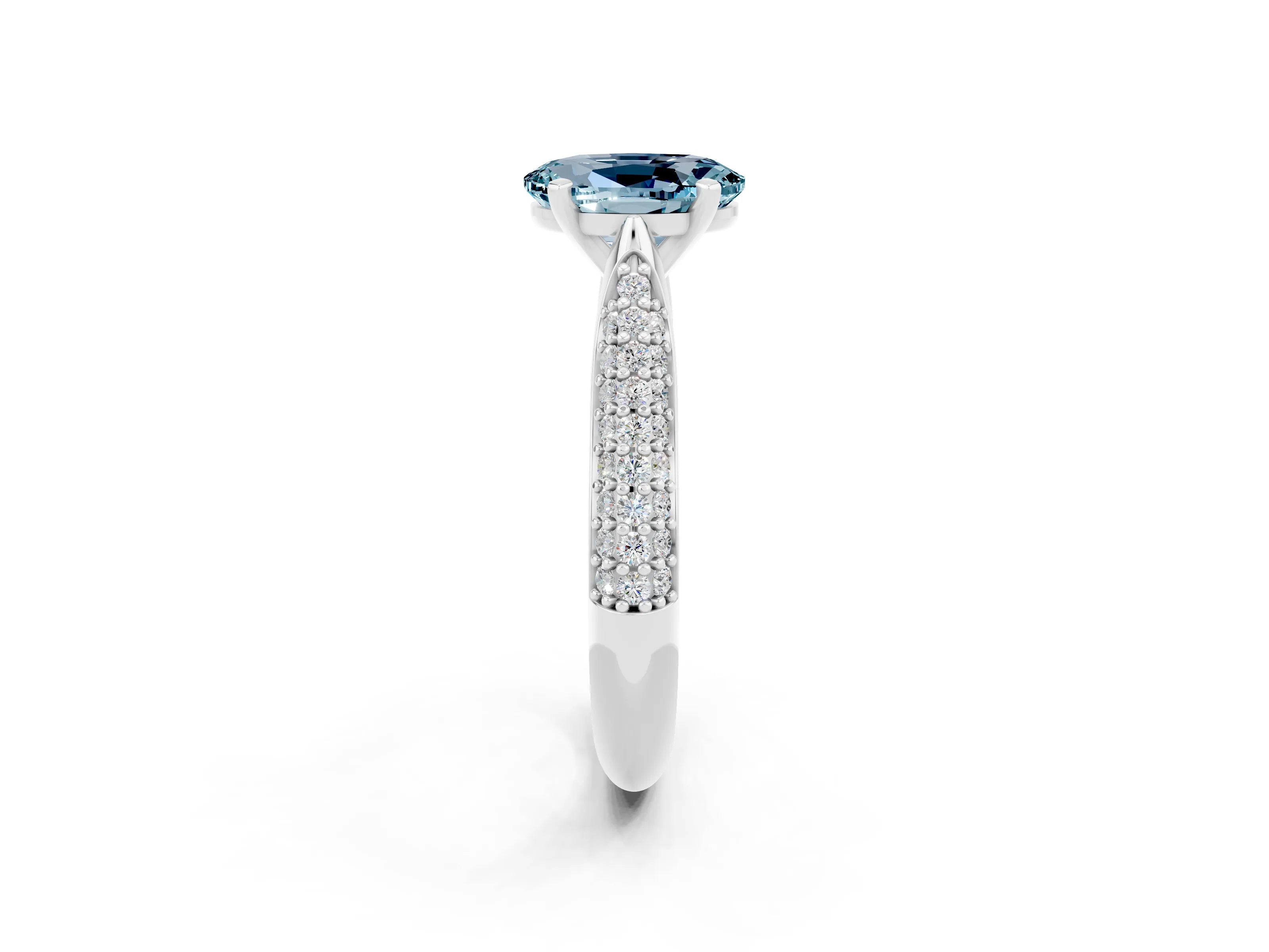 White gold Oval Cut Diamond Solitaire Engagement Ring with Pavé Band and Four-Prong Setting_2