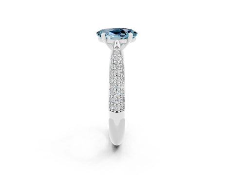 White gold Oval Cut Diamond Solitaire Engagement Ring with Pavé Band and Four-Prong Setting_2
