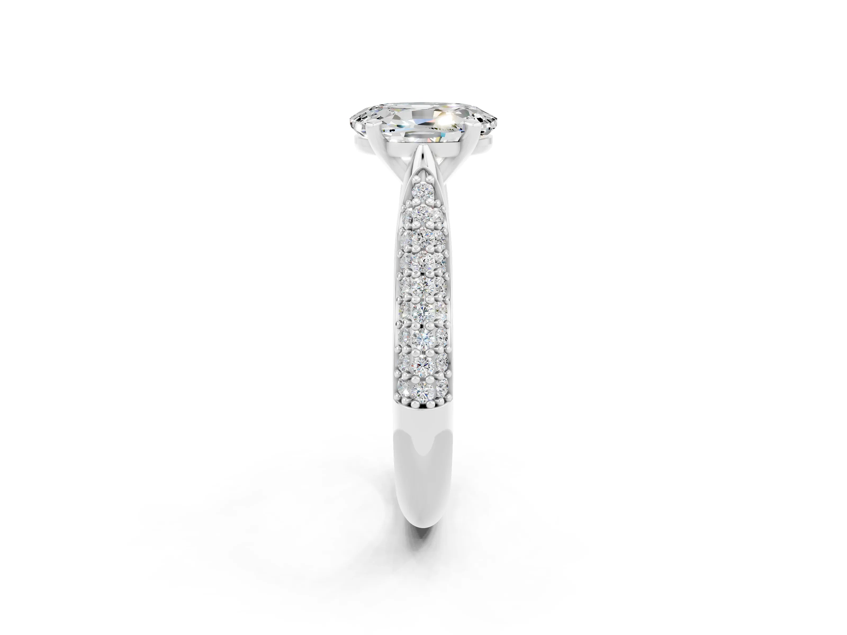 White gold Oval Cut Diamond Solitaire Engagement Ring with Pavé Band and Four-Prong Setting_2