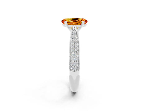 White gold Oval Cut Diamond Solitaire Engagement Ring with Pavé Band and Four-Prong Setting_2