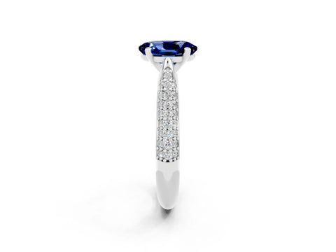 White gold Oval Cut Diamond Solitaire Engagement Ring with Pavé Band and Four-Prong Setting_2