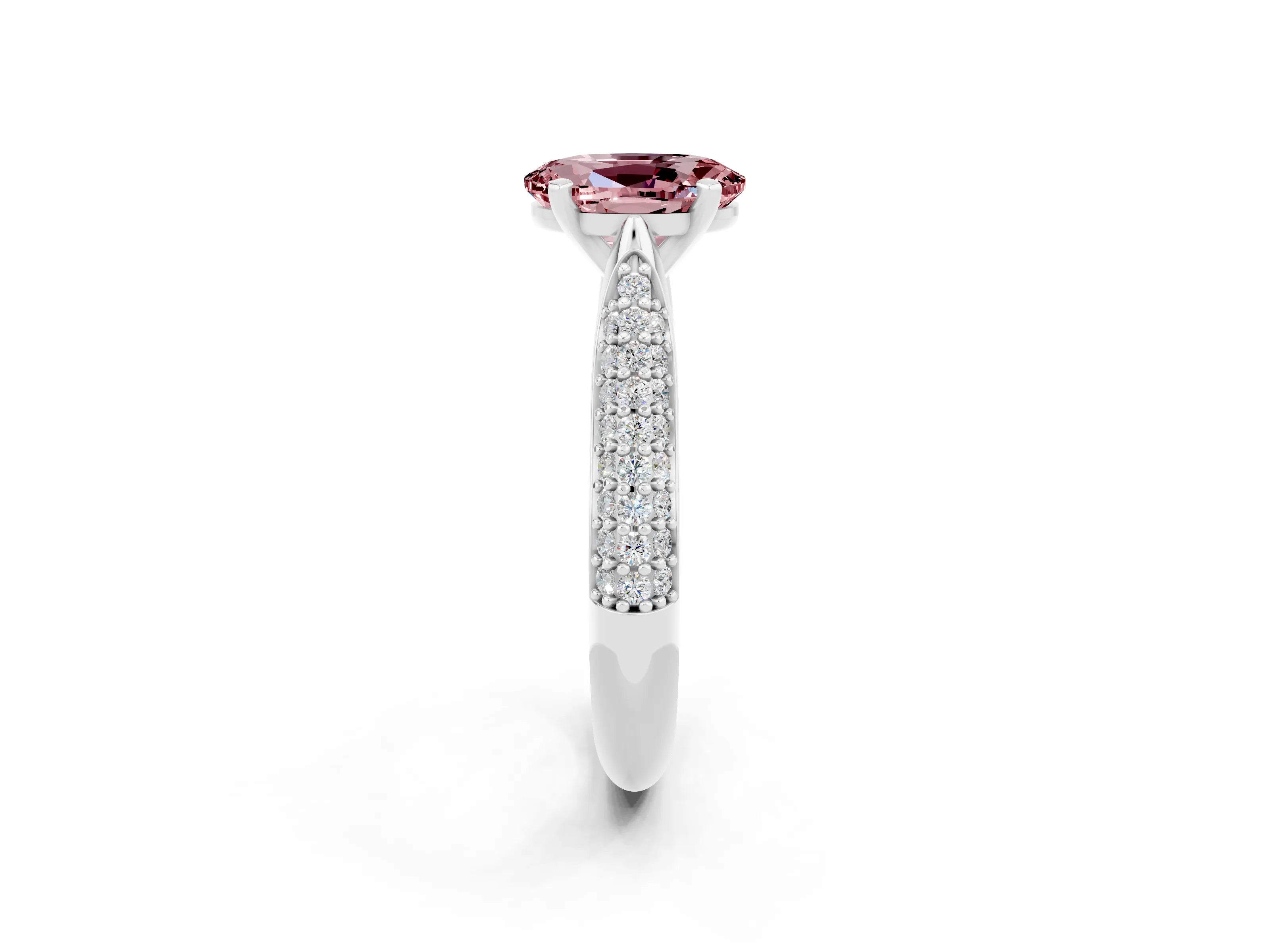White gold Oval Cut Diamond Solitaire Engagement Ring with Pavé Band and Four-Prong Setting_2