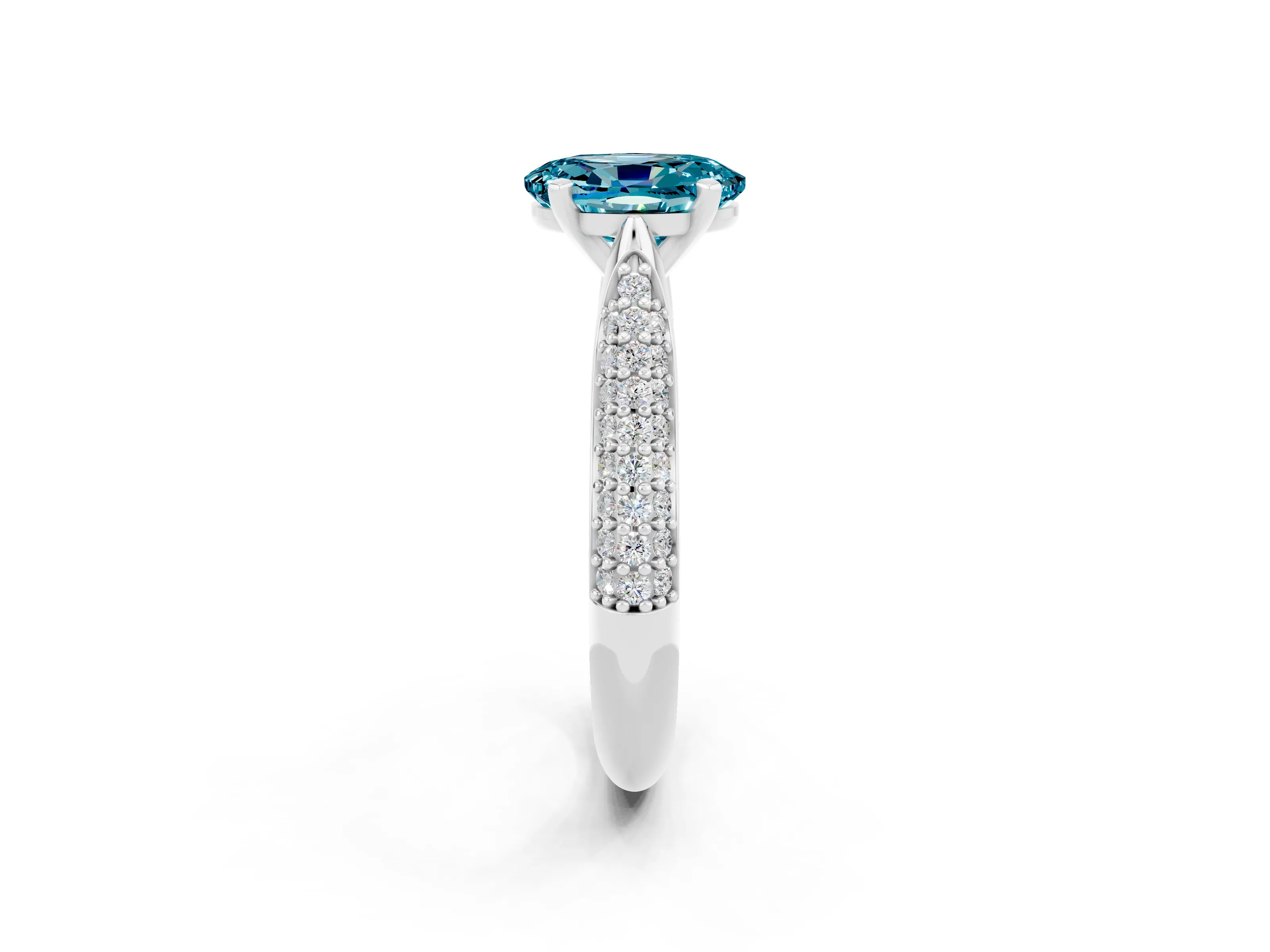 White gold Oval Cut Diamond Solitaire Engagement Ring with Pavé Band and Four-Prong Setting_2