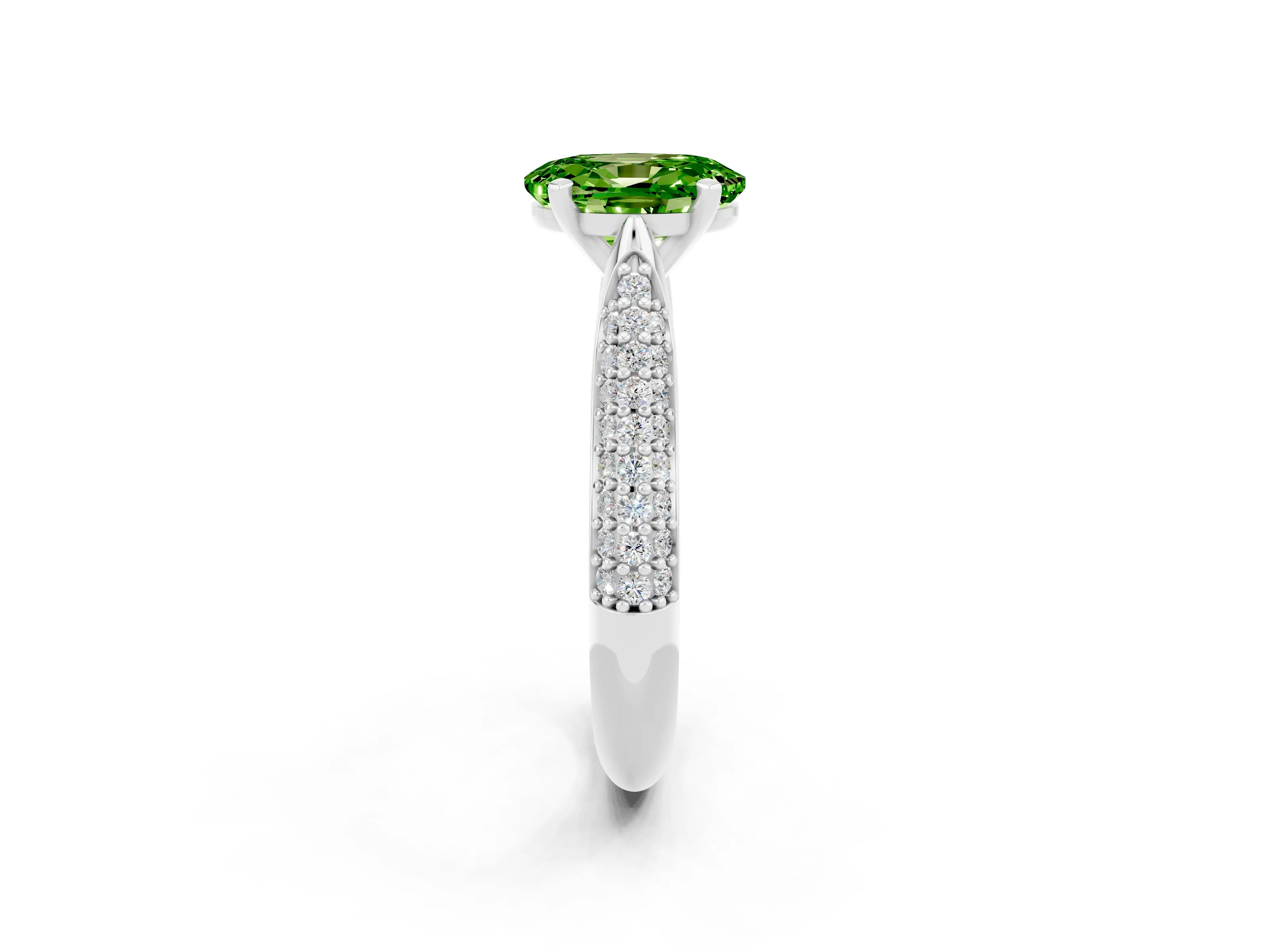 White gold Oval Cut Diamond Solitaire Engagement Ring with Pavé Band and Four-Prong Setting_2