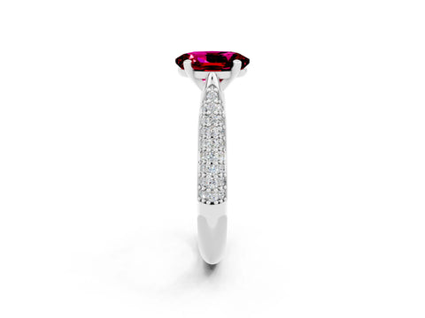 White gold Oval Cut Diamond Solitaire Engagement Ring with Pavé Band and Four-Prong Setting_2