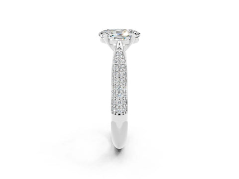 White gold Oval Cut Diamond Solitaire Engagement Ring with Pavé Band and Four-Prong Setting_2