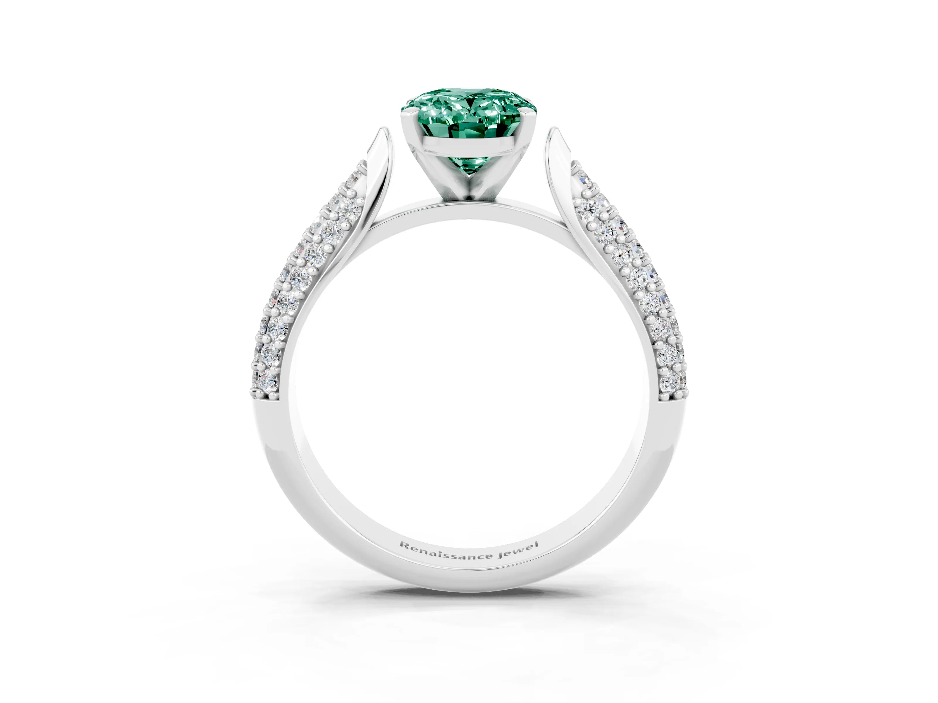 White gold Oval Cut Diamond Solitaire Engagement Ring with Pavé Band and Four-Prong Setting_3