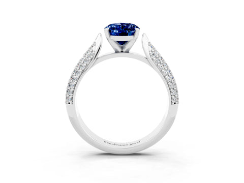 White gold Oval Cut Diamond Solitaire Engagement Ring with Pavé Band and Four-Prong Setting_3