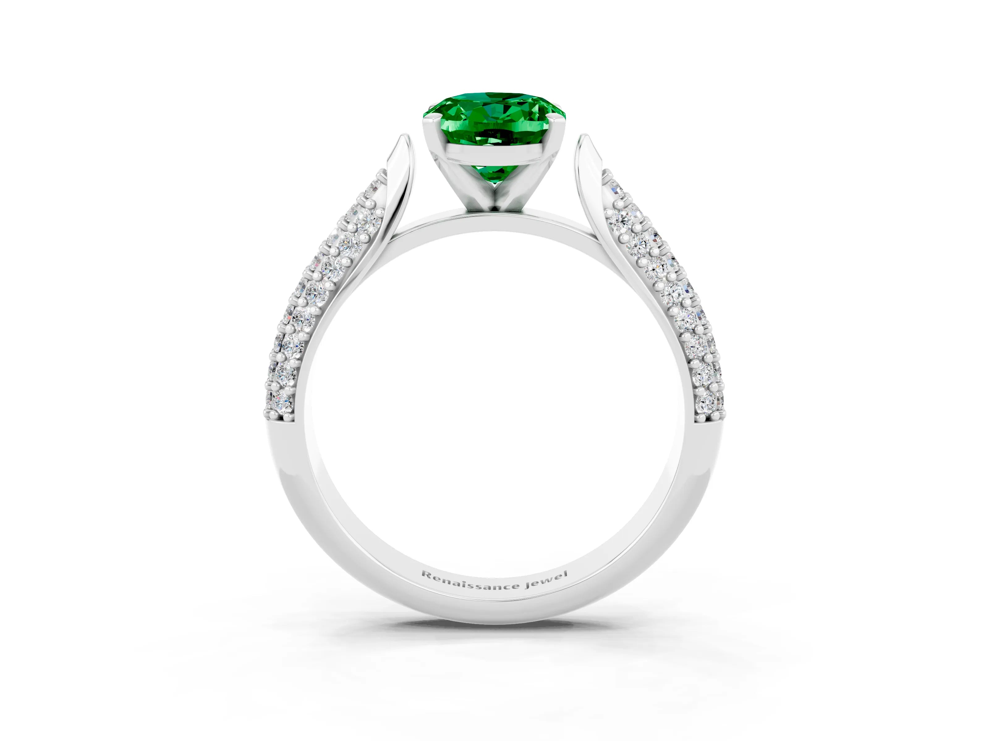 White gold Oval Cut Diamond Solitaire Engagement Ring with Pavé Band and Four-Prong Setting_3