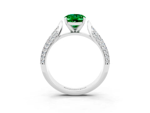 White gold Oval Cut Diamond Solitaire Engagement Ring with Pavé Band and Four-Prong Setting_3