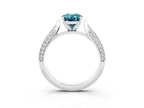White gold Oval Cut Diamond Solitaire Engagement Ring with Pavé Band and Four-Prong Setting_3