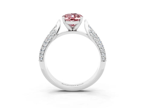 White gold Oval Cut Diamond Solitaire Engagement Ring with Pavé Band and Four-Prong Setting_3