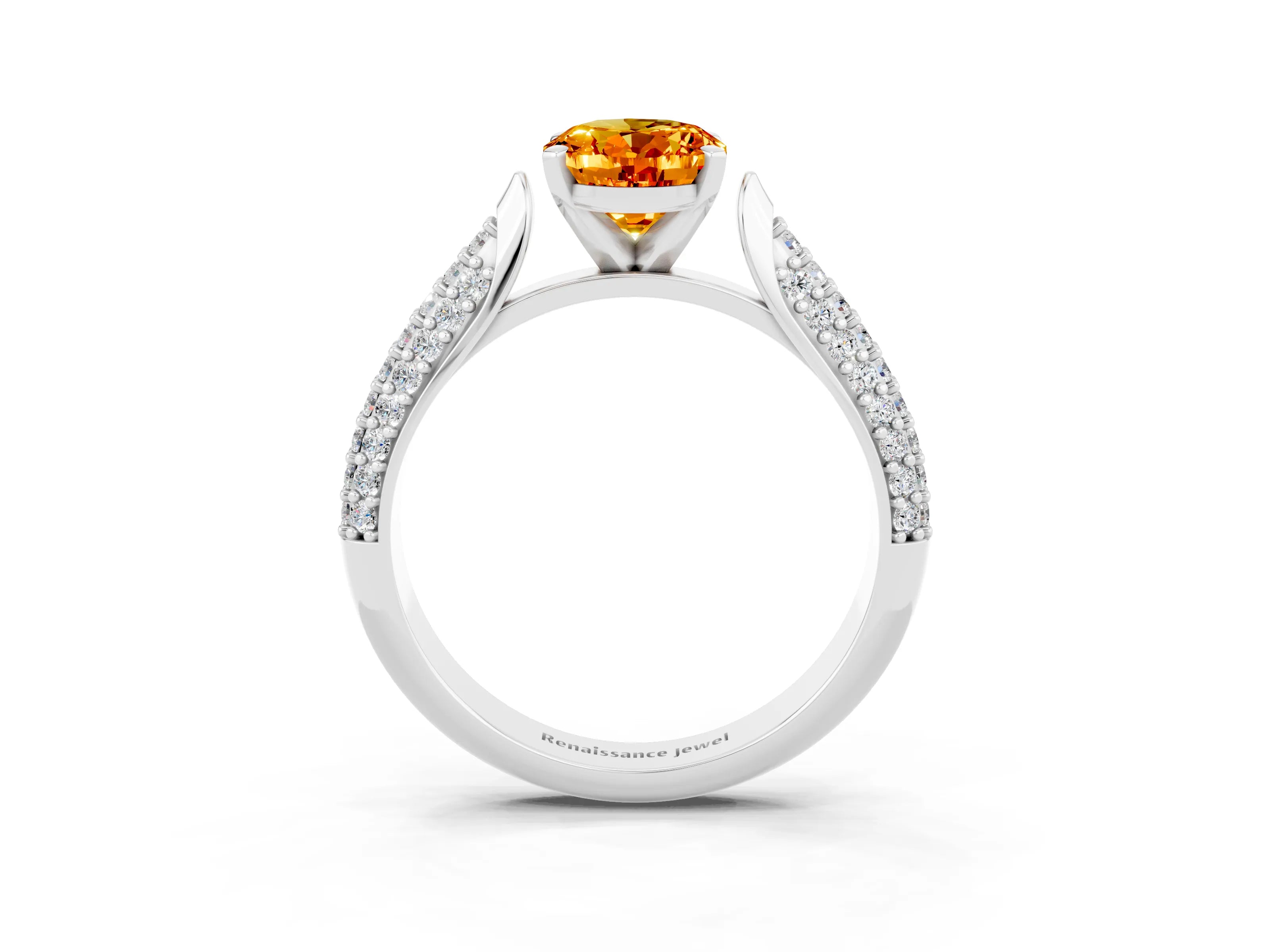 White gold Oval Cut Diamond Solitaire Engagement Ring with Pavé Band and Four-Prong Setting_3