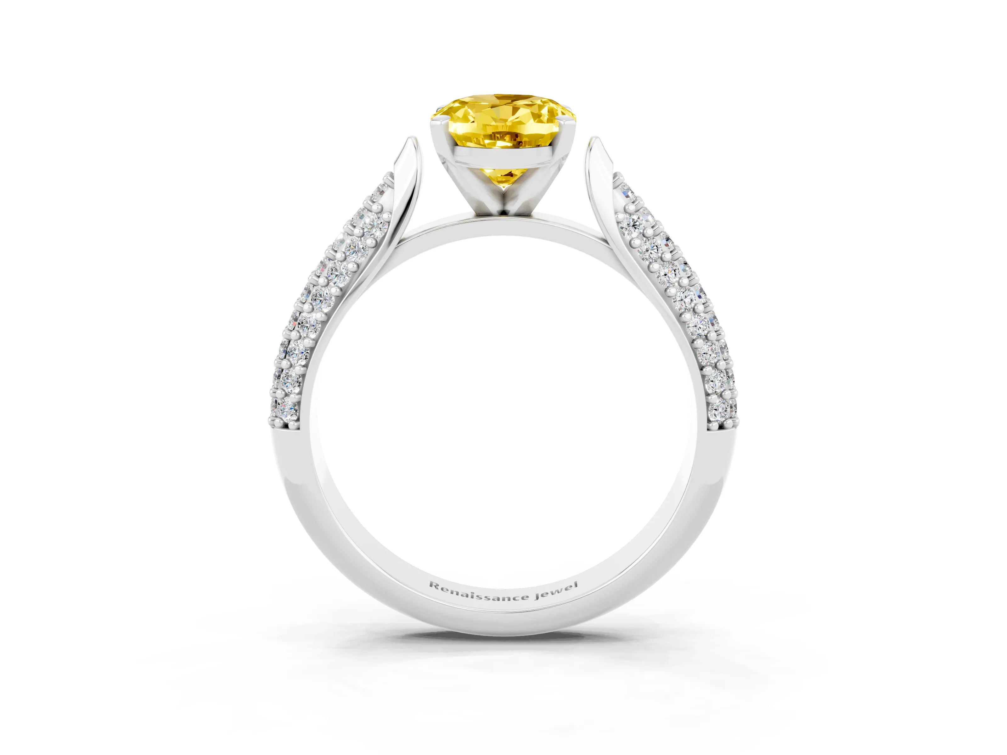 White gold Oval Cut Diamond Solitaire Engagement Ring with Pavé Band and Four-Prong Setting_3
